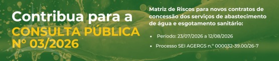 Banner que divulga a Consulta P&uacute;blica sobre matriz de risco para novos contratos de concess&atilde;o dos servi&ccedil;os de abastecimento de &aacute;gua e esgotamento sanit&aacute;rio